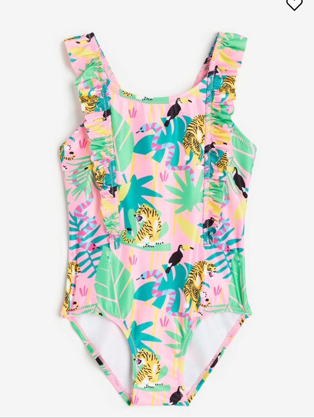 H&M Pink Tropical Ruffle One-Piece Swimsuit with Green Leaves